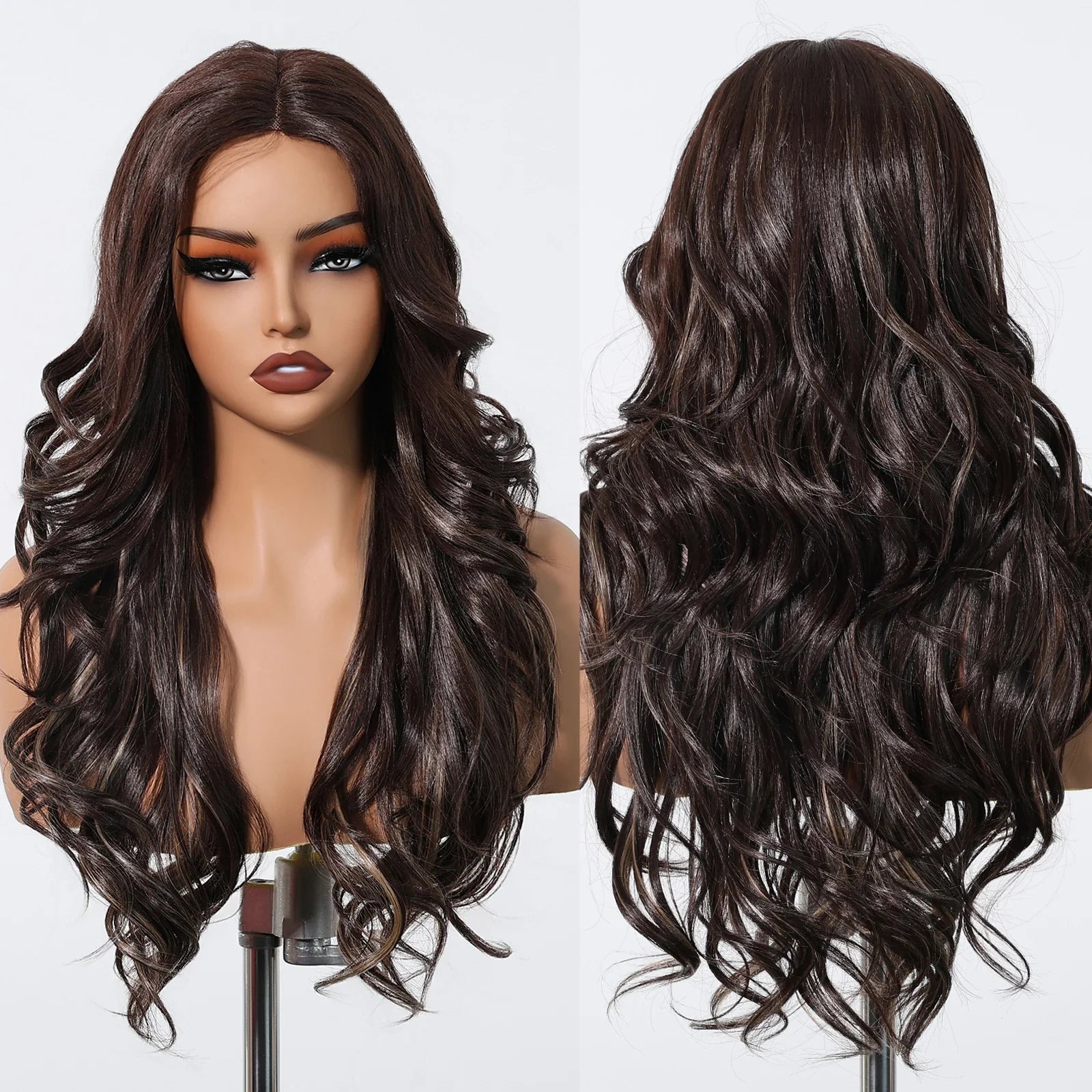13*6 Lace Frontal Wig Synthetic Hair Blonde Mixed Brown Wig