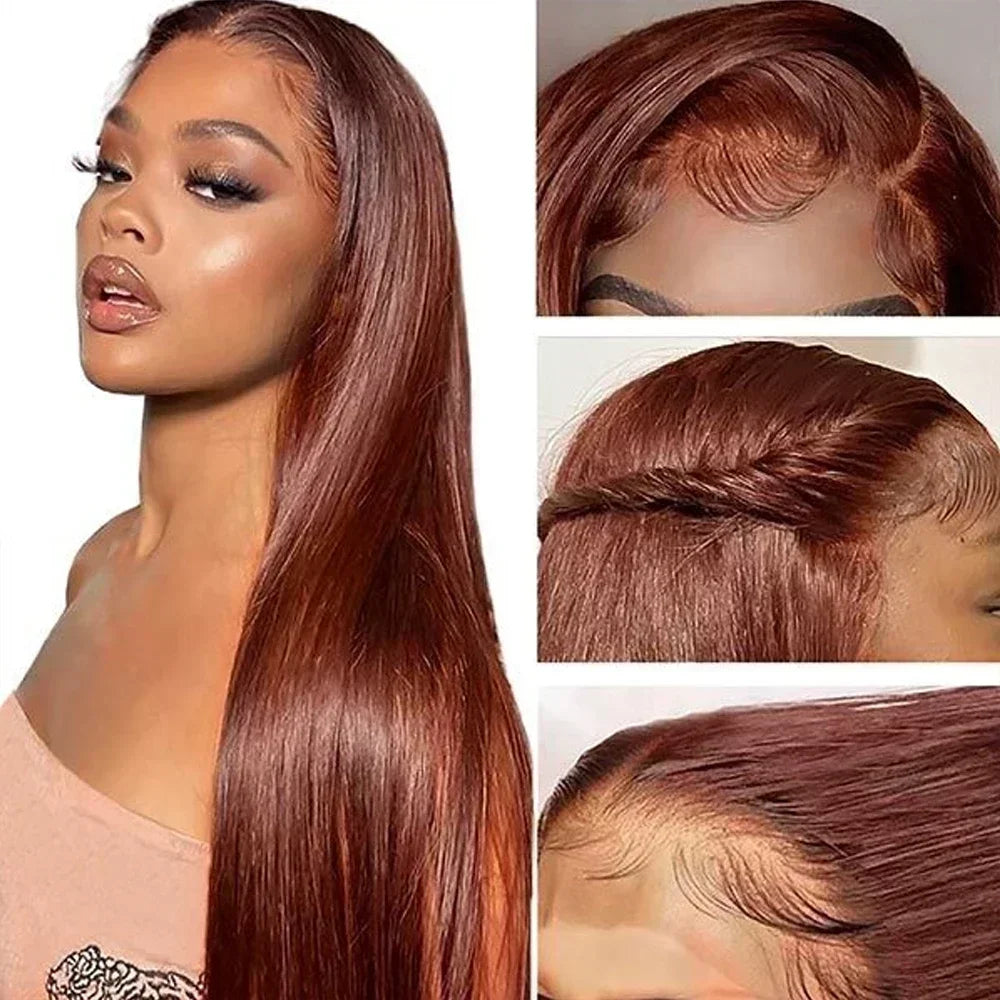 Reddish Brown Silky Straight Synthetic Lace Front Wigs
