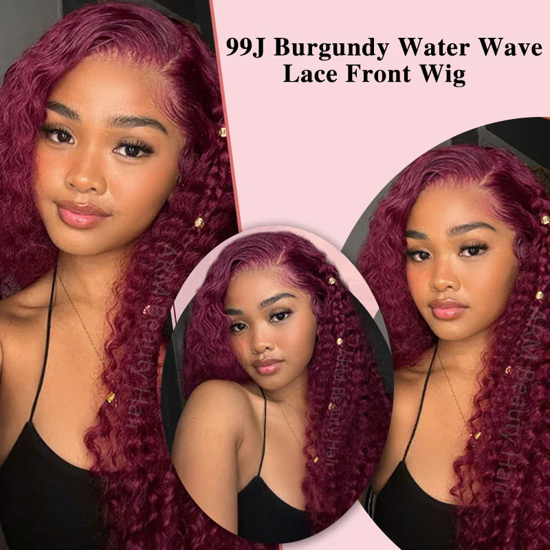 Water Wave Burgundy Lace Frontal Wigs