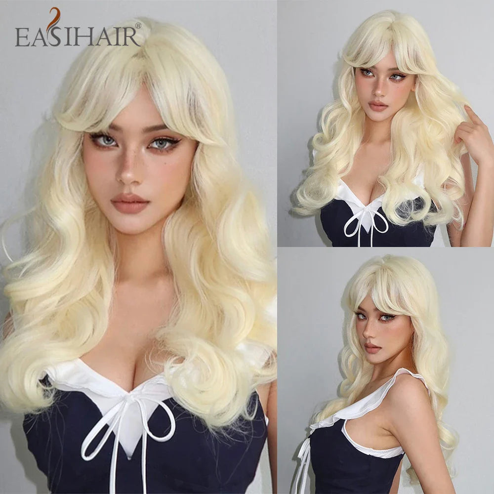 Sandy Blond Wavy Synthetic Wigs