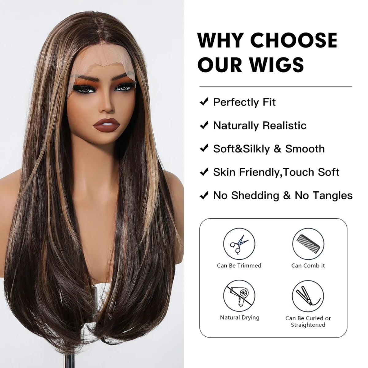 13*6 Lace Frontal Wig Synthetic Hair Blonde Mixed Brown Wig