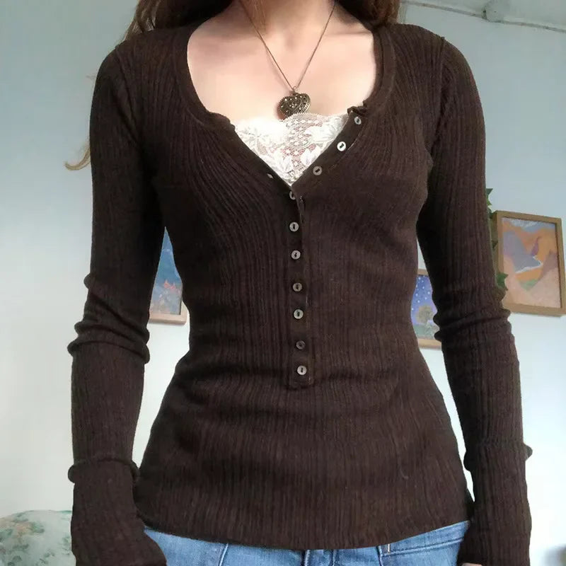 Vintage Long Sleeve Babydoll Knitted Sweater Tops