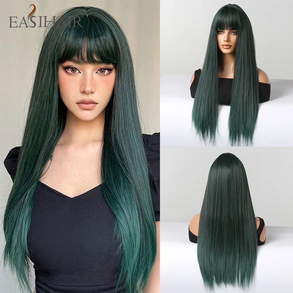 Straight Dark Brown Synthetic Wigs