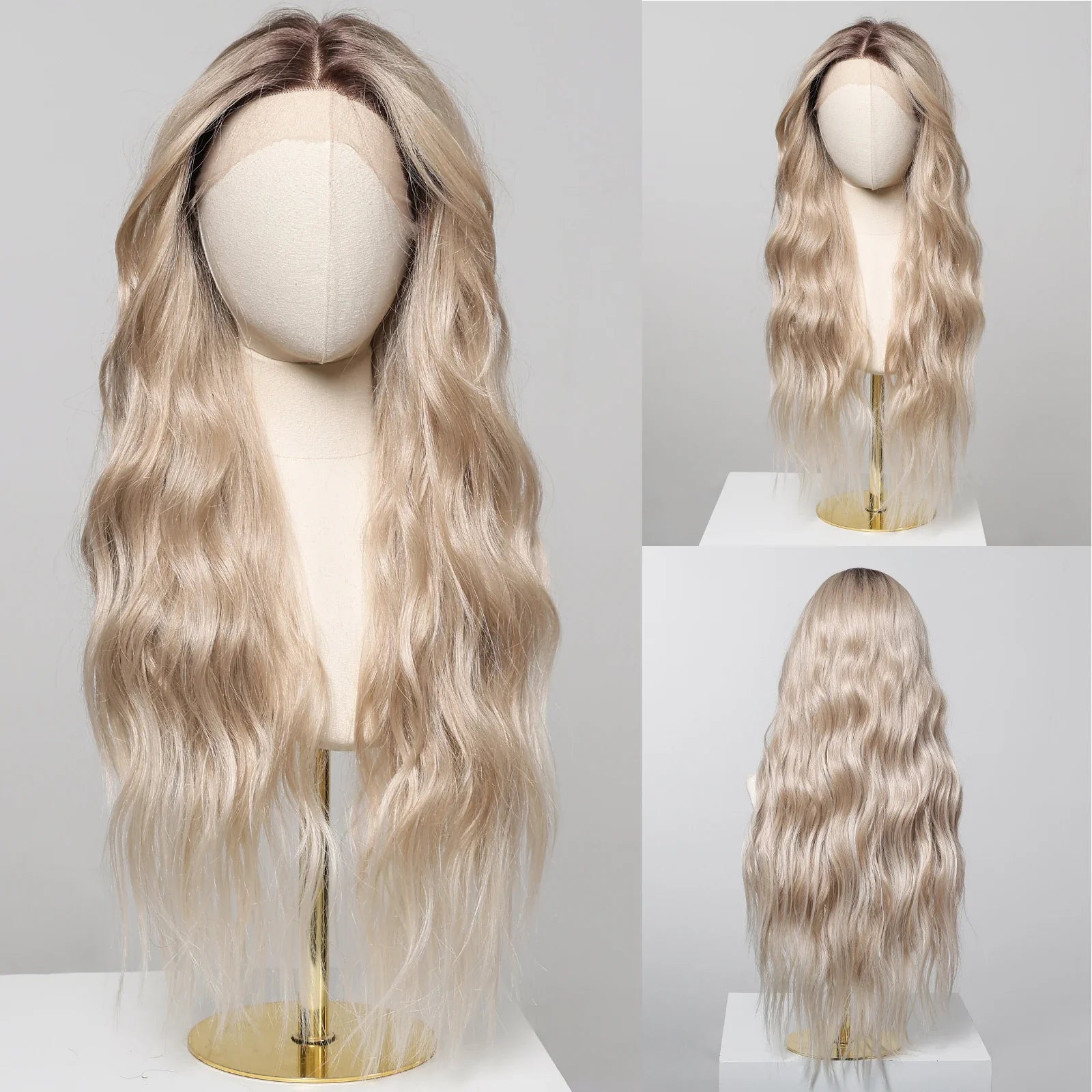 13*6 Lace Frontal Wig Synthetic Hair Blonde Mixed Brown Wig