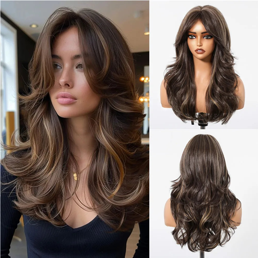 Brown Highlight Synthetic Wigs