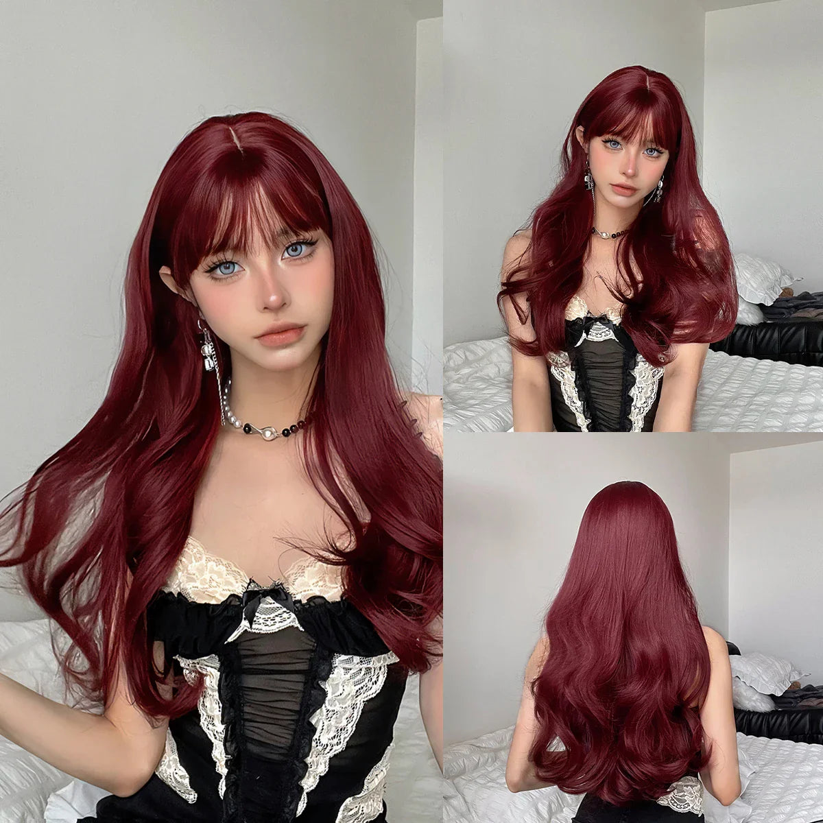 Red Brown Long Fluffy Wavy Synthetic Wigs