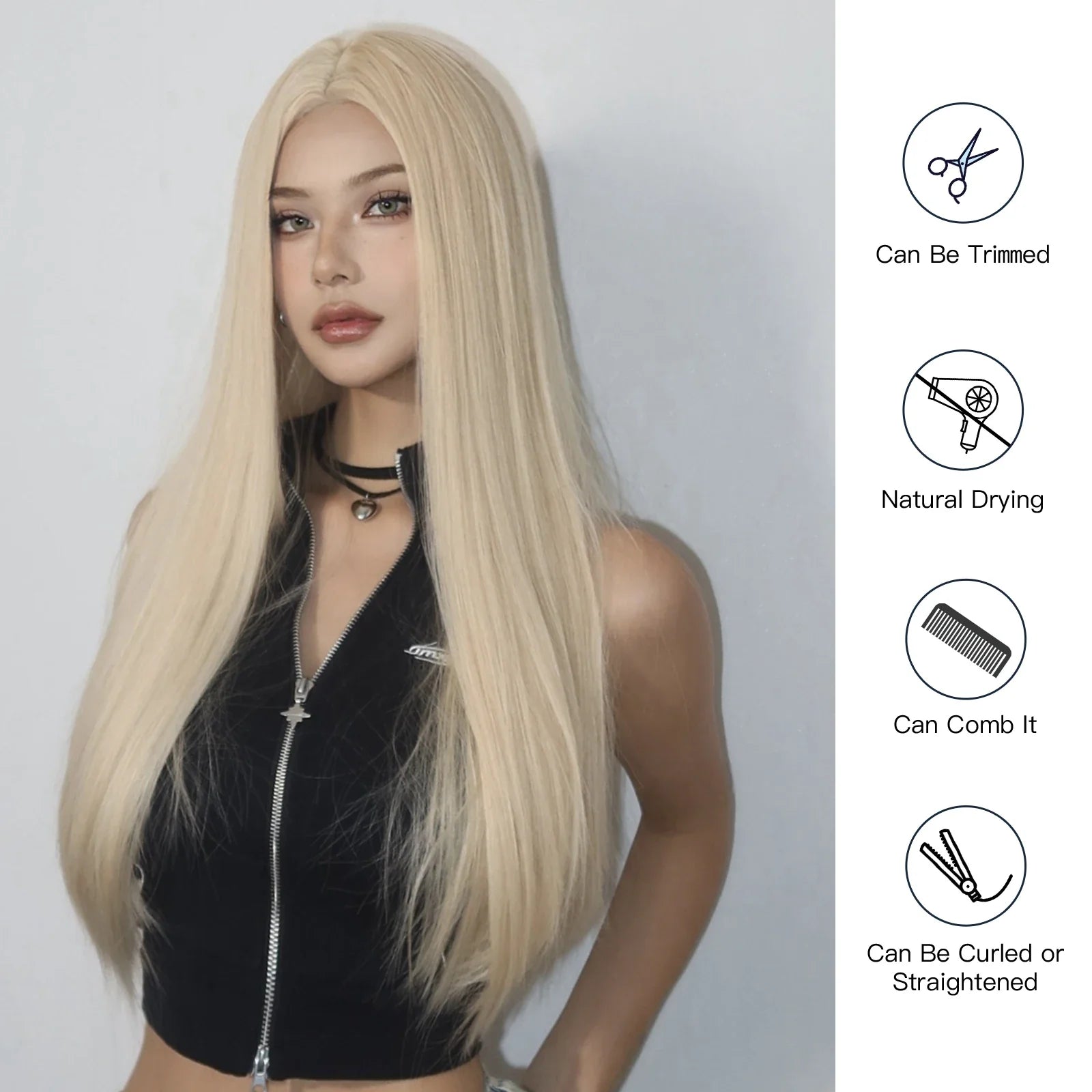 Light Blonde Golden Hair Long Silky Straight Synthetic Wig