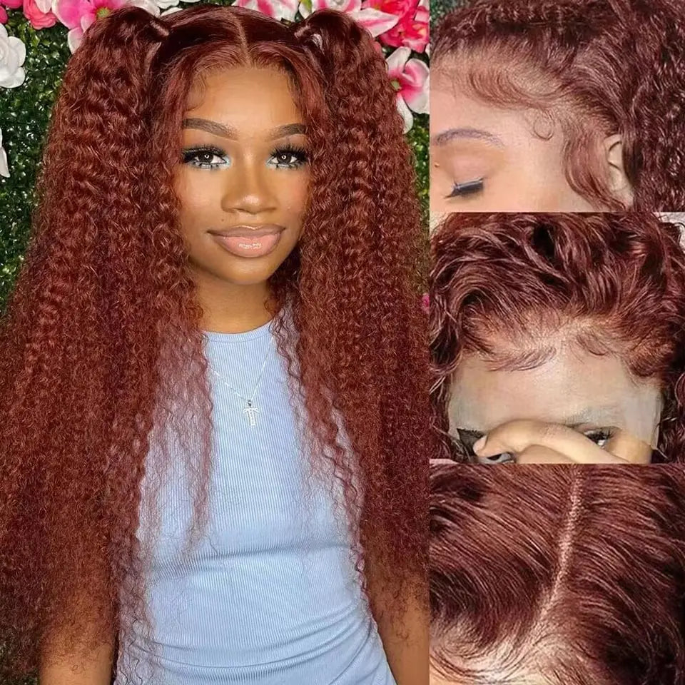 Reddish Brown Deep Curly Lace Frontal Wigs