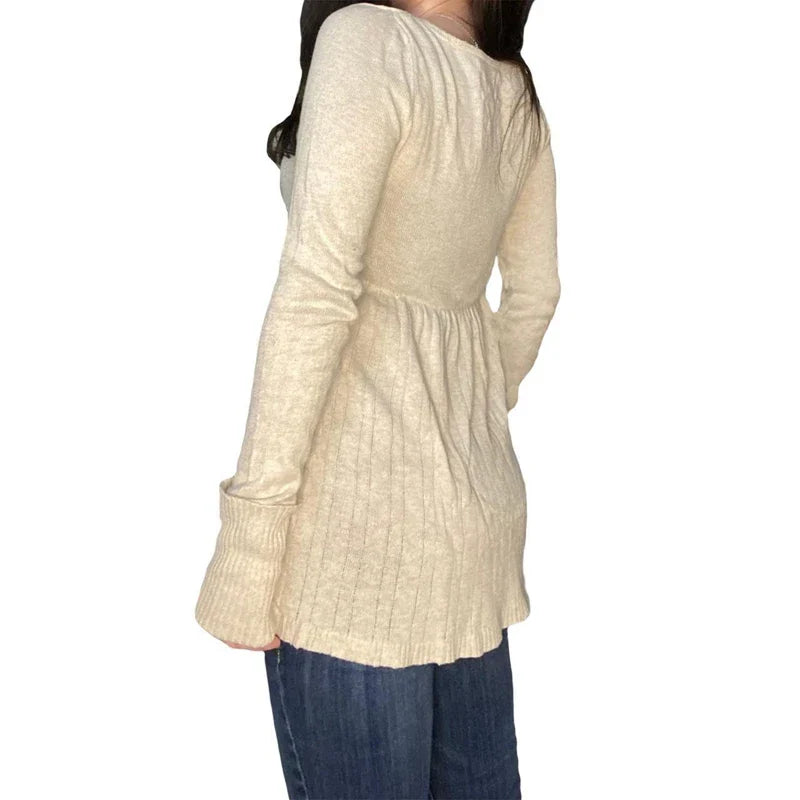 Vintage Long Sleeve Babydoll Knitted Sweater Tops