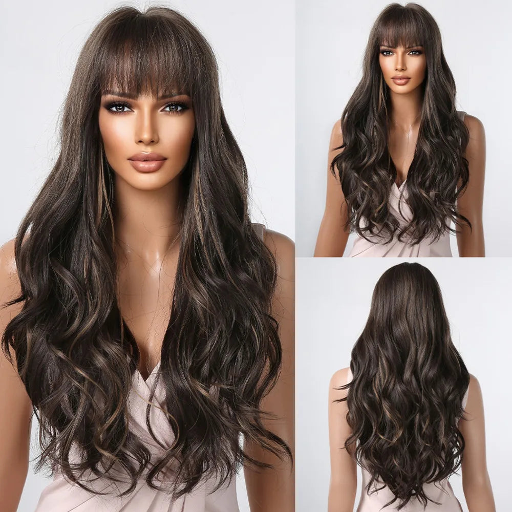 28 Inch Long Curly Ombre Brown Hair Wigs