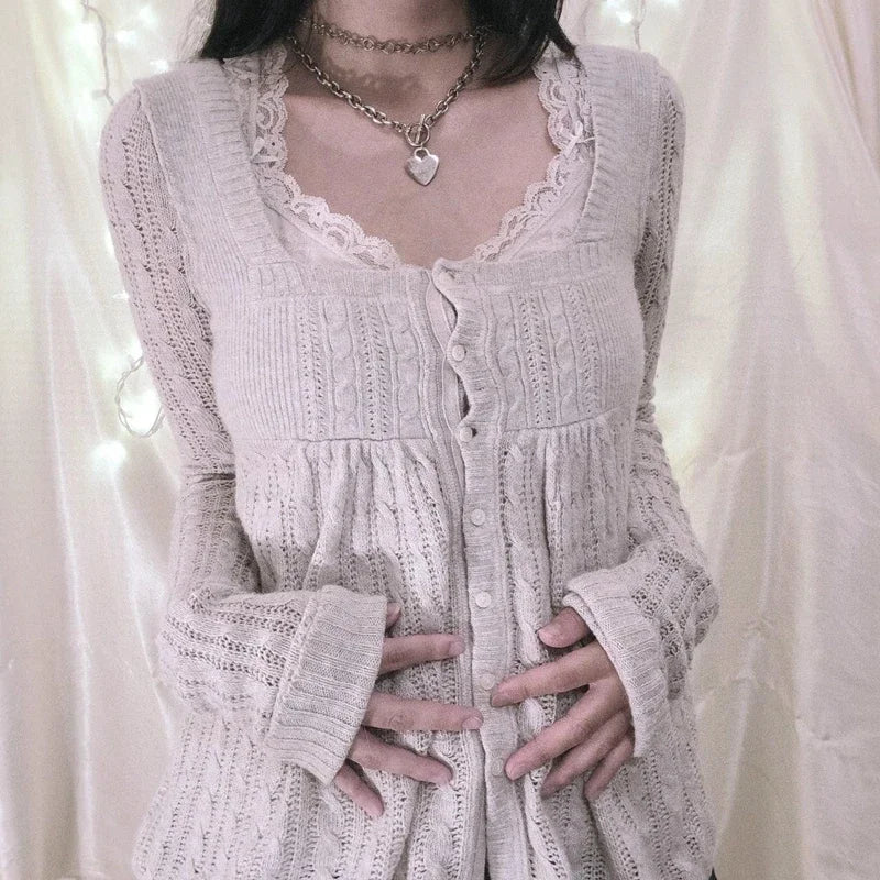 Vintage Long Sleeve Babydoll Knitted Sweater Tops