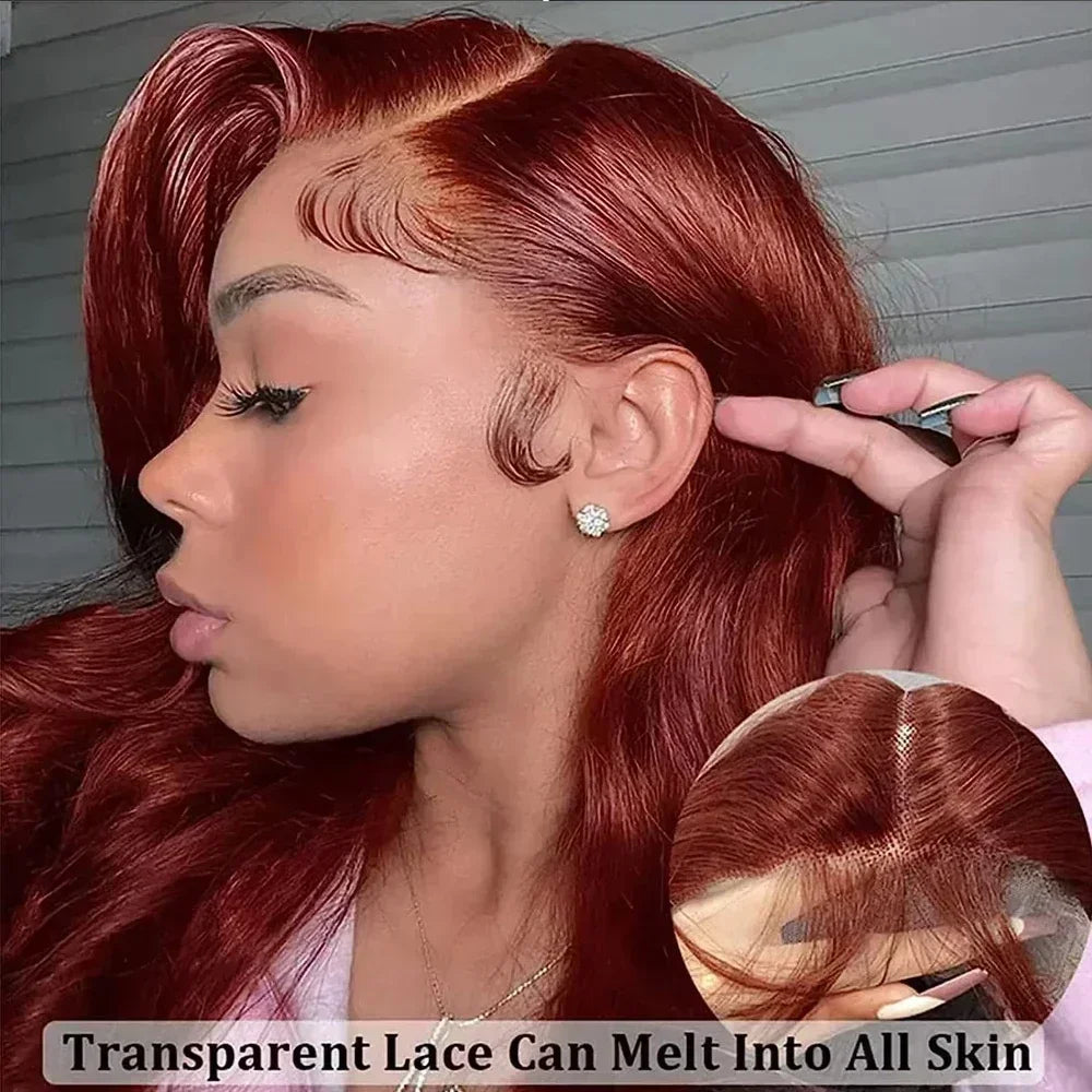 Reddish Brown Silky Straight Synthetic Lace Front Wigs