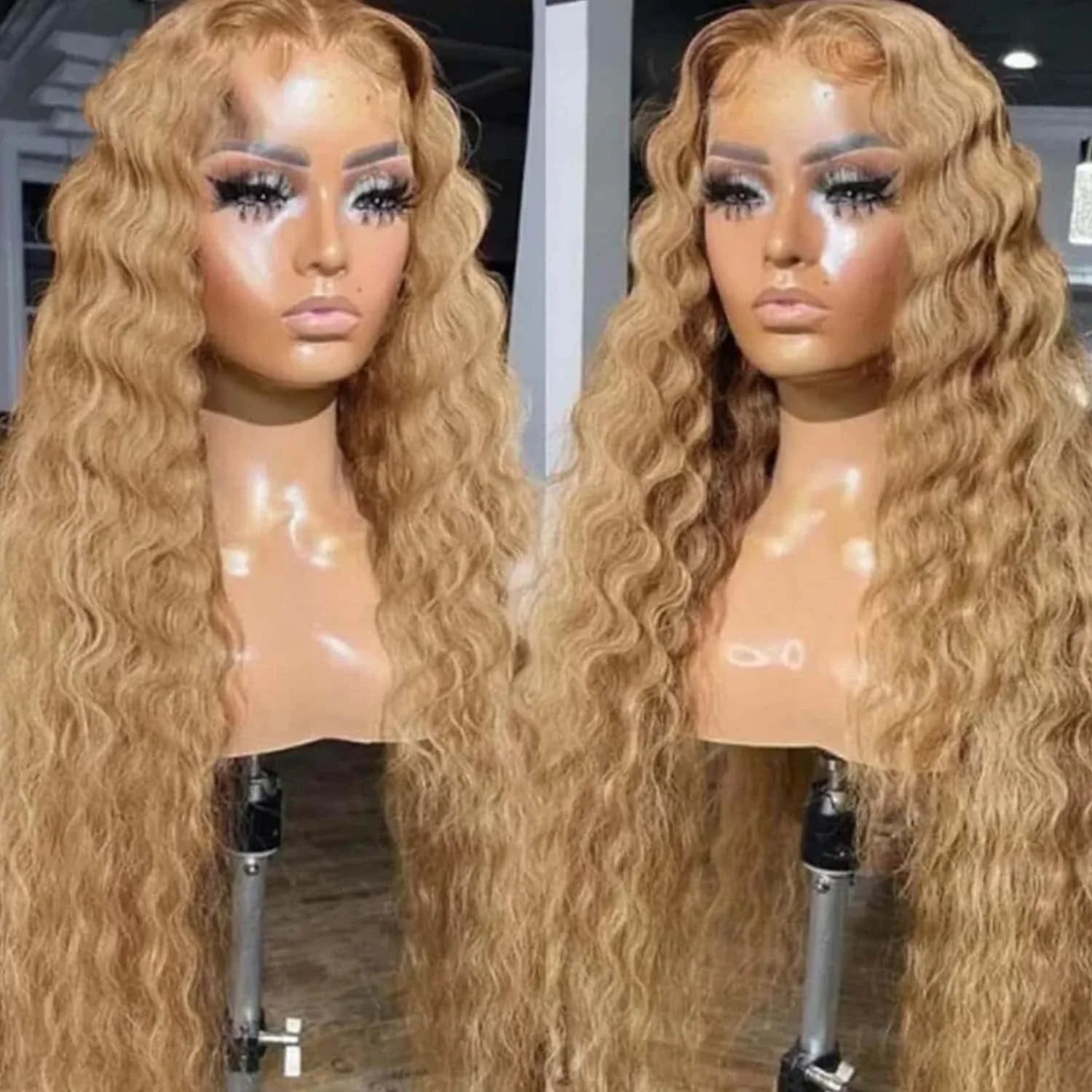 Honey Blonde Lace Front Curly Wigs
