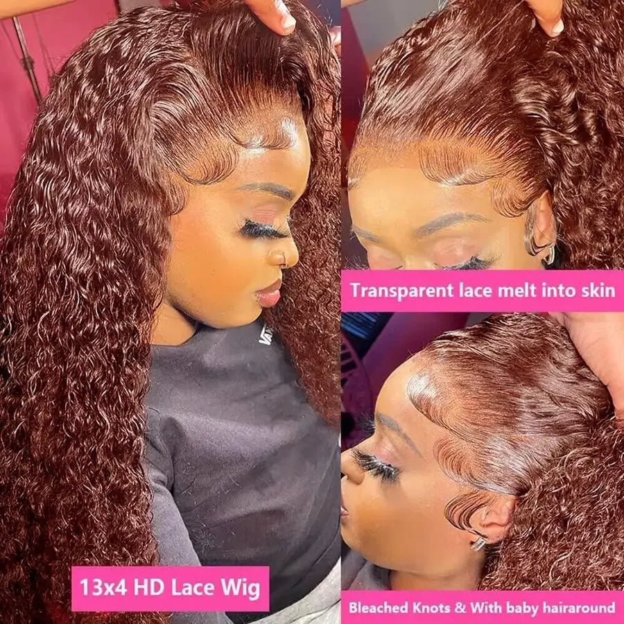 Reddish Brown Deep Curly Lace Frontal Wigs