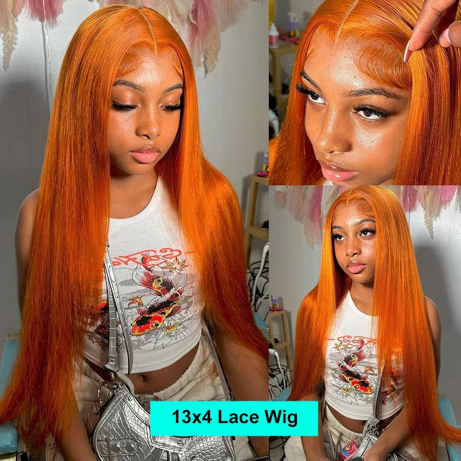 Straight Ginger Orange Human Hair Wig