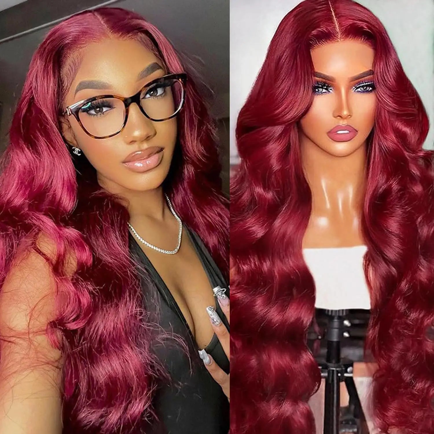 Burgundy Pre Plucked Hd Transparent Curly Hair Wigs