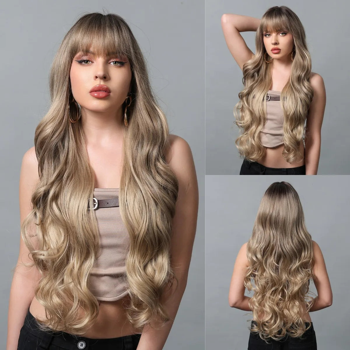 Copper Ginger Long Wavy Synthetic Wigs