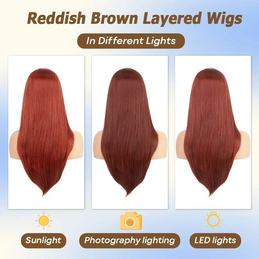 Reddish Brown Silky Straight Synthetic Lace Front Wigs