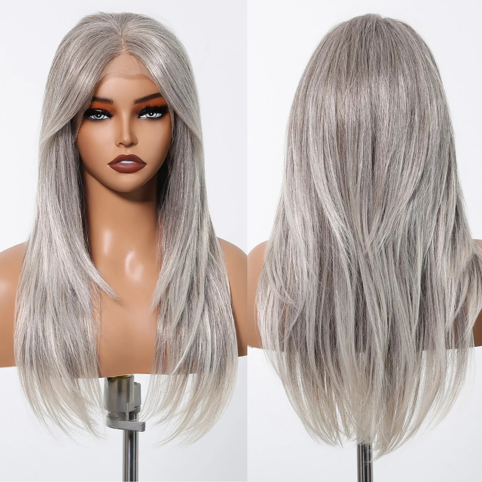 13*6 Lace Frontal Wig Synthetic Hair Blonde Mixed Brown Wig