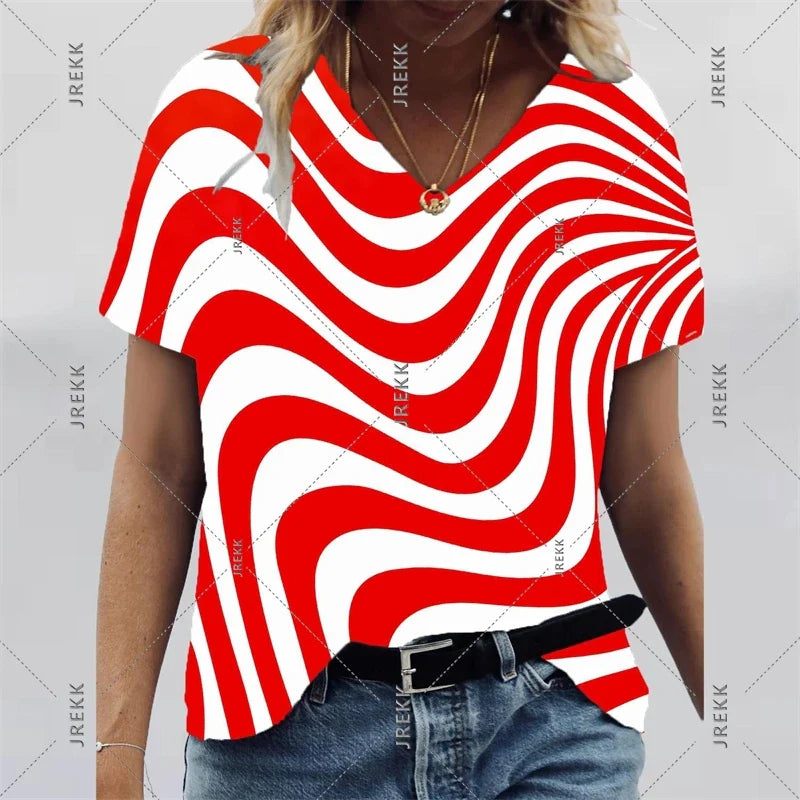 V Neck Art Print Tee Shirts