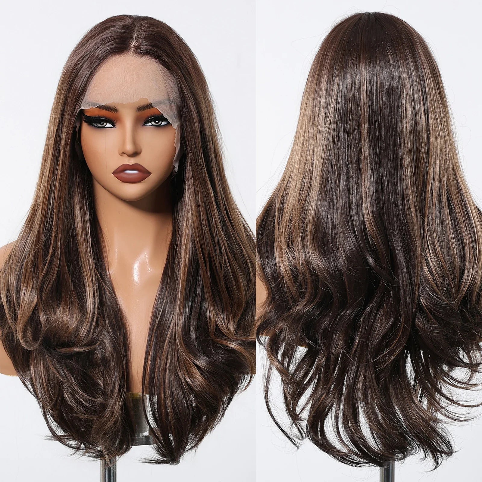 13*6 Lace Frontal Wig Synthetic Hair Blonde Mixed Brown Wig