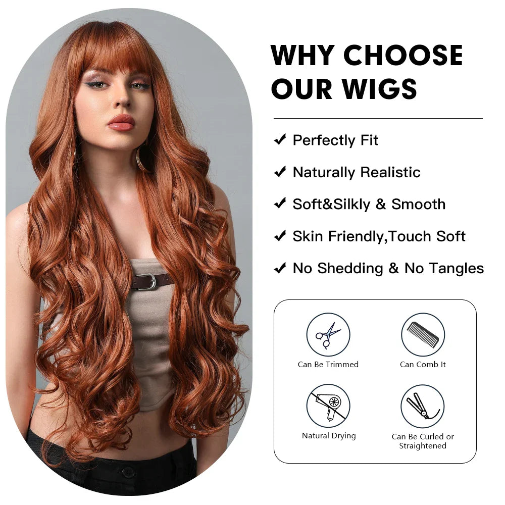 Copper Ginger Long Wavy Synthetic Wigs