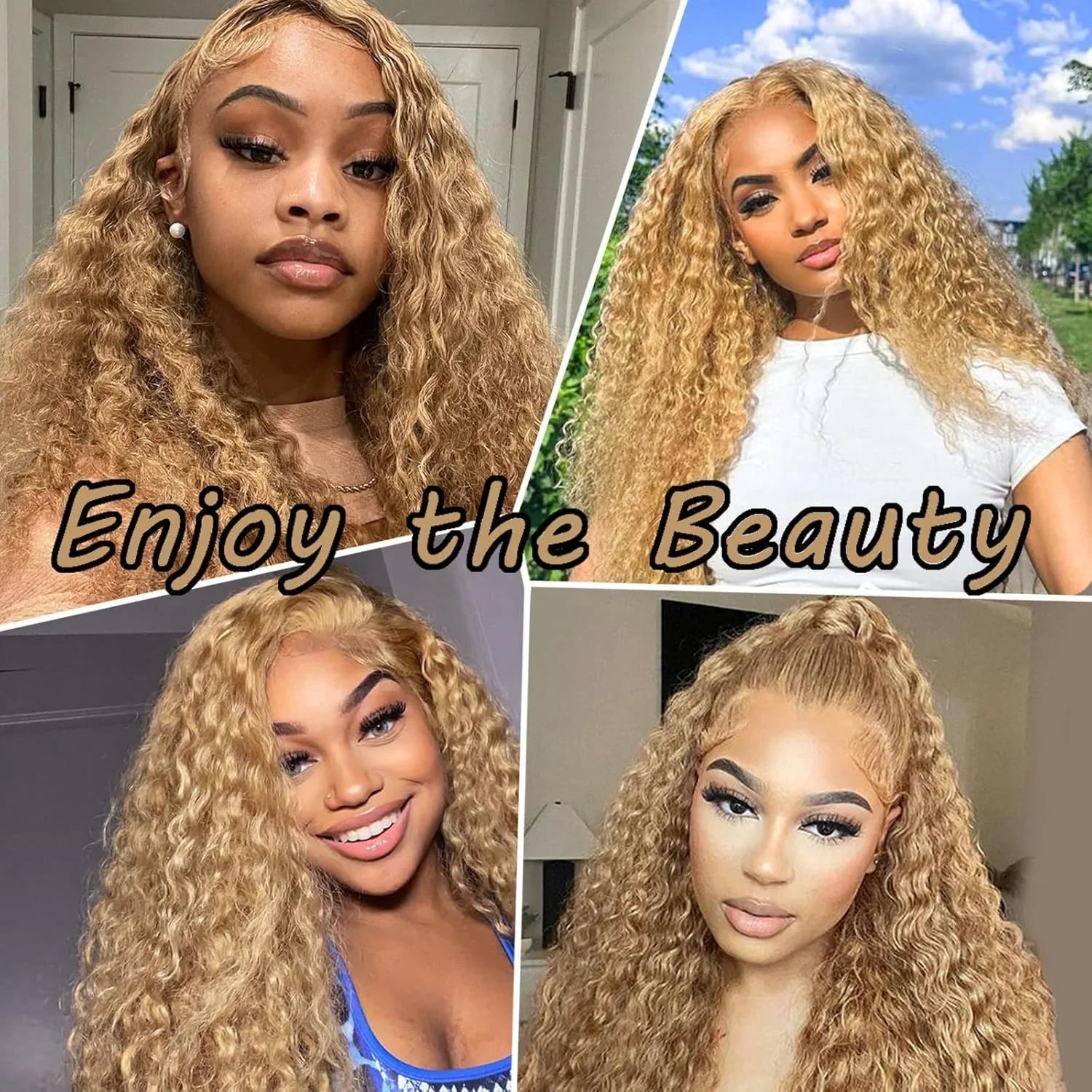Honey Blonde Lace Front Curly Wigs