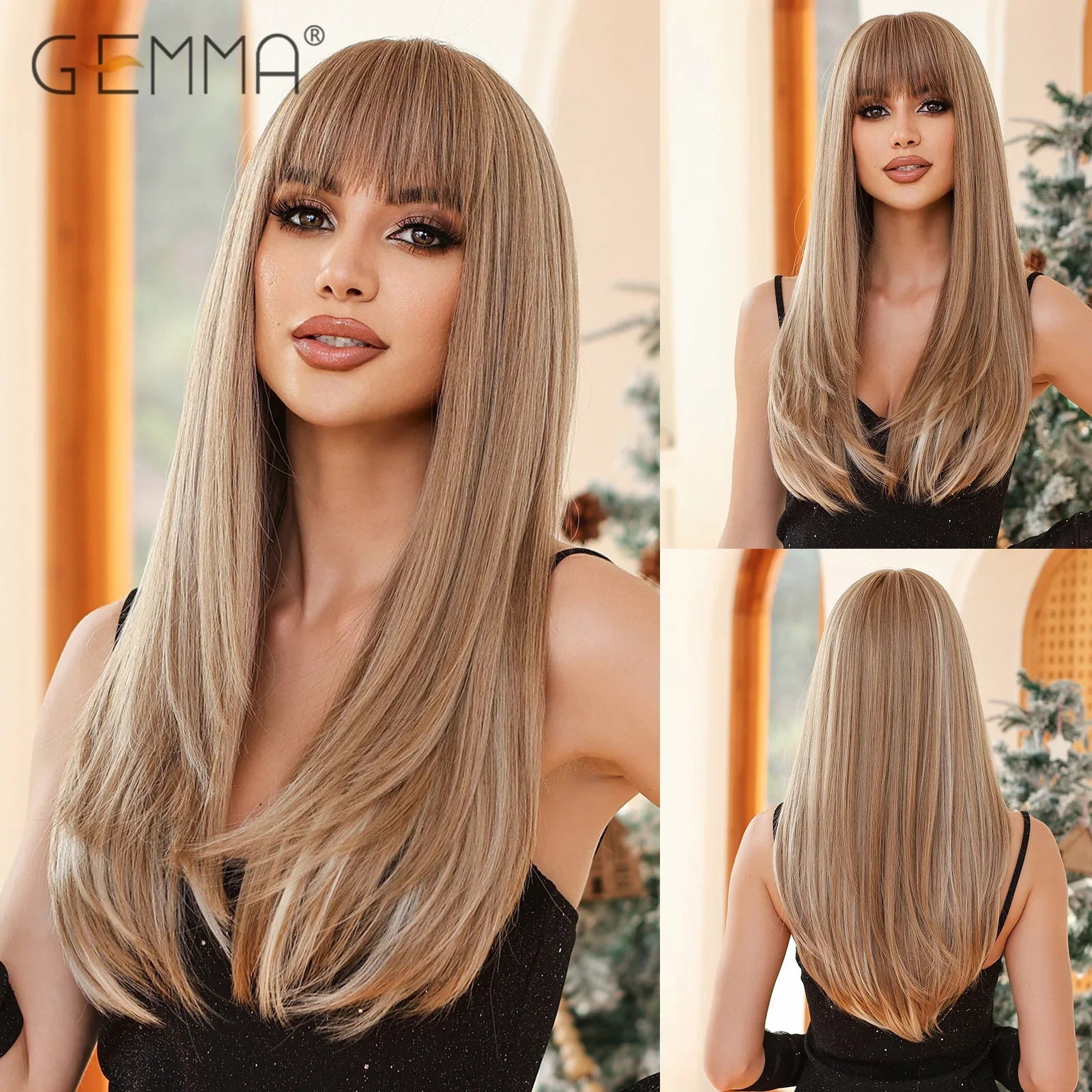 Synthetic Blonde Gray Long Straight Layered Wig