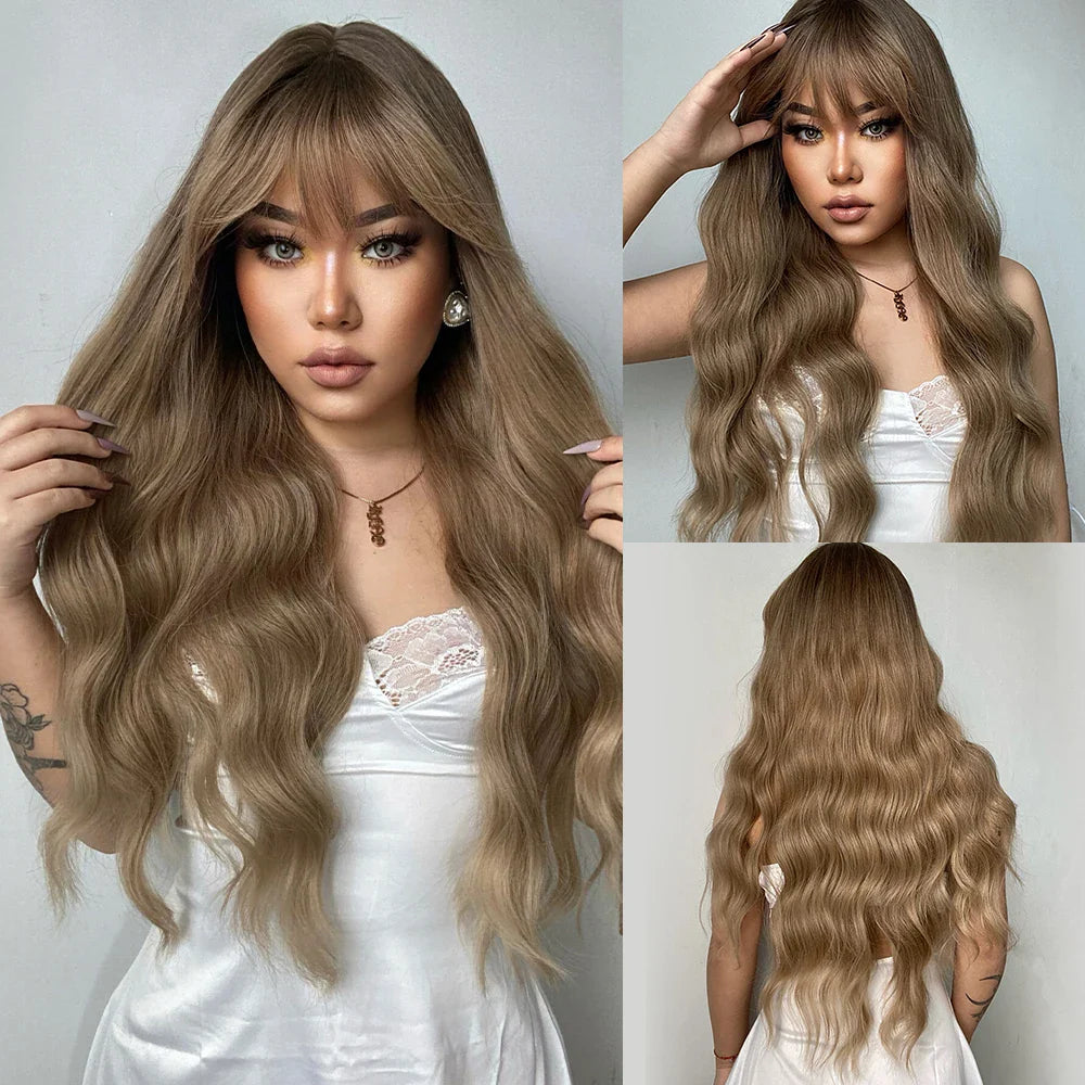 Copper Ginger Long Wavy Synthetic Wigs