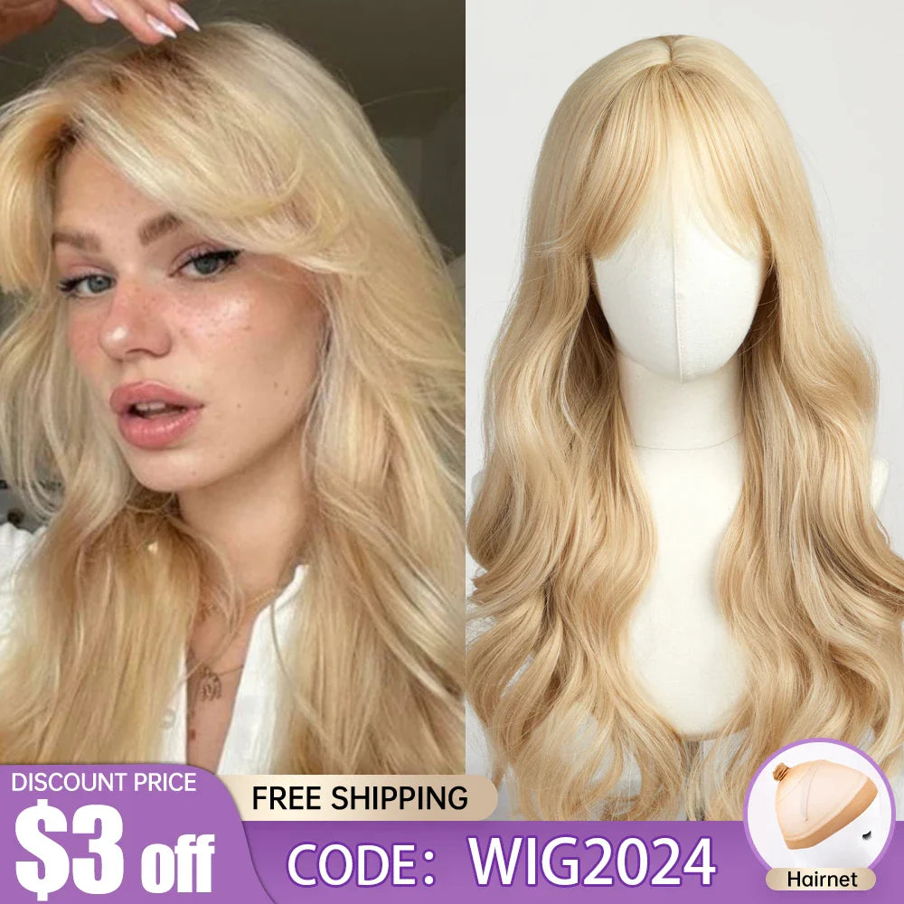 Sandy Blond Wavy Synthetic Wigs