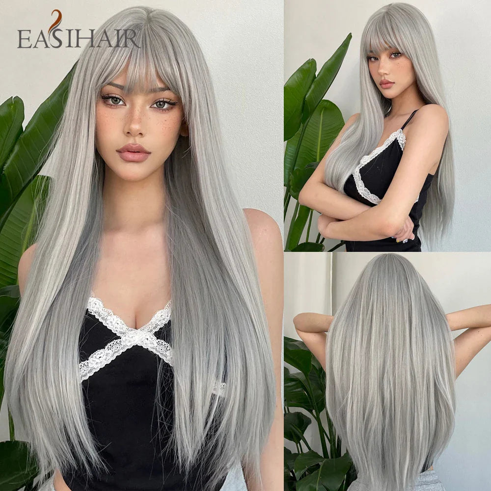 Straight Dark Brown Synthetic Wigs