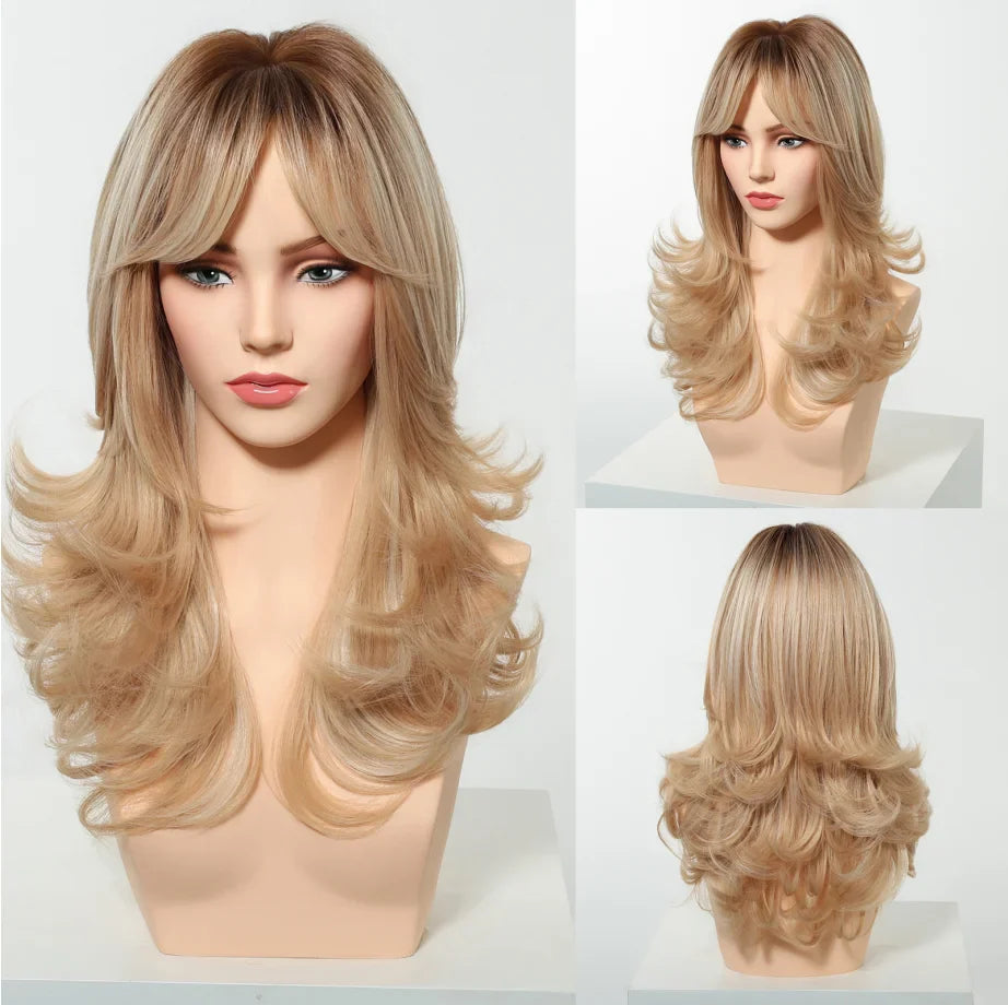 Brown Highlight Synthetic Wigs