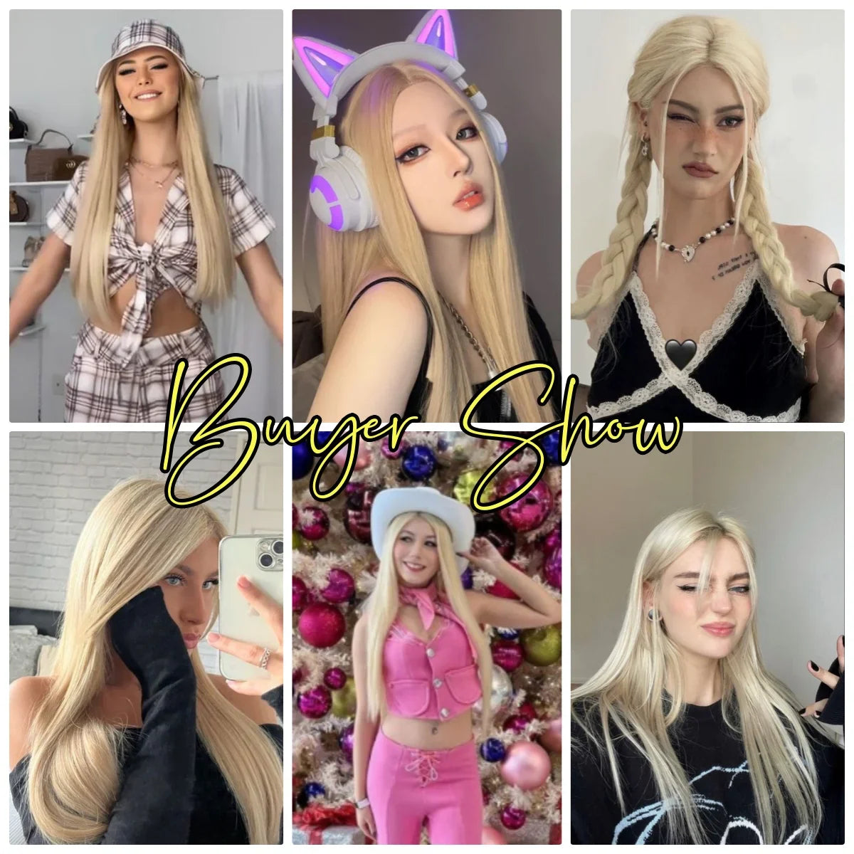 Light Blonde Golden Hair Long Silky Straight Synthetic Wig