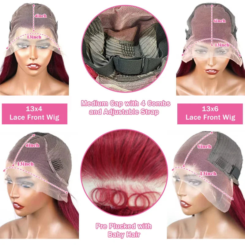 Water Wave Burgundy Lace Frontal Wigs