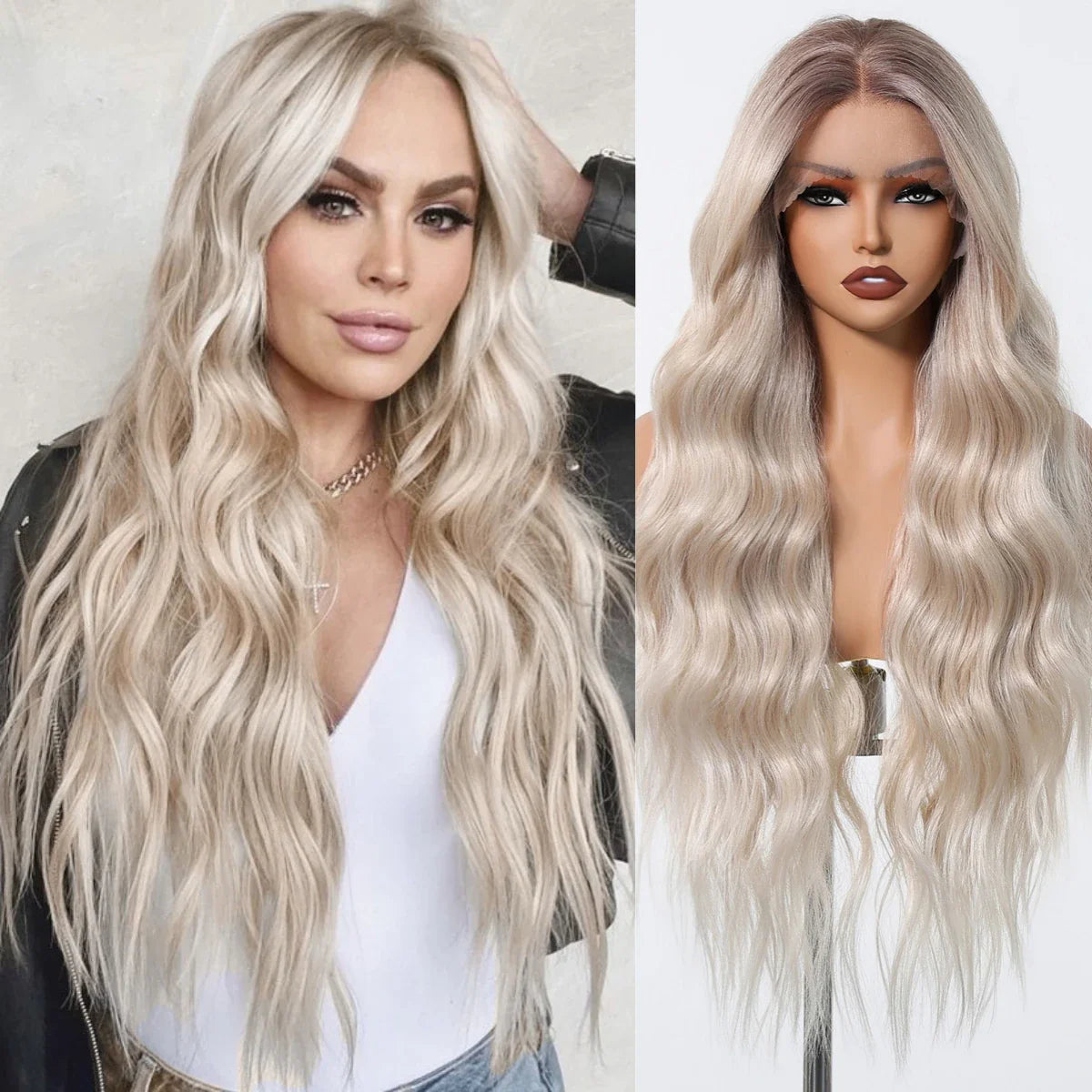 13*6 Lace Frontal Wig Synthetic Hair Blonde Mixed Brown Wig