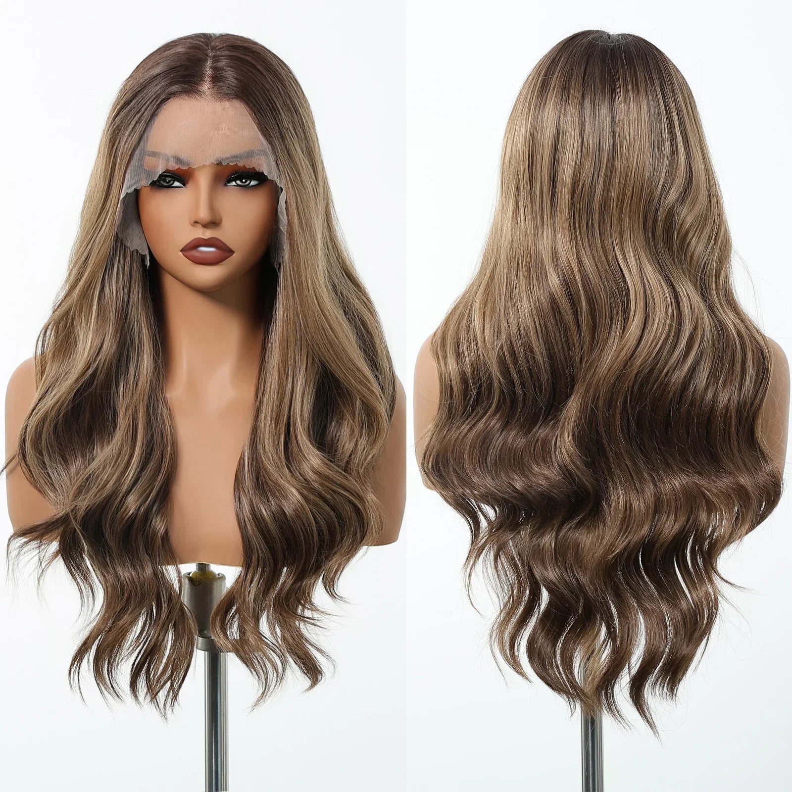 13*6 Lace Frontal Wig Synthetic Hair Blonde Mixed Brown Wig