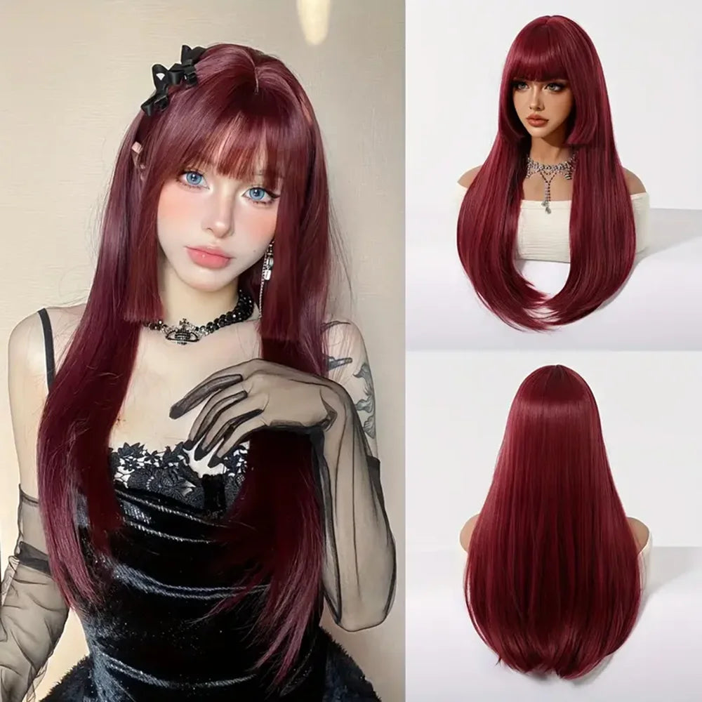 Synthetic Blonde Gray Long Straight Layered Wig