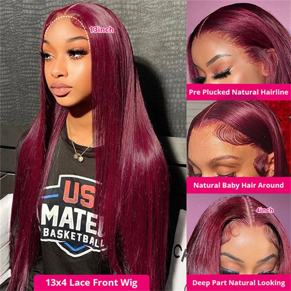 Straight Burgundy Transparent Full Lace Frontal Wig
