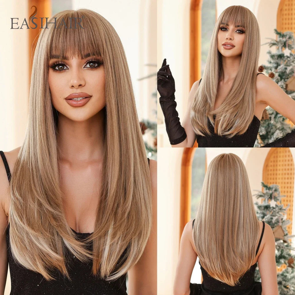 Straight Dark Brown Synthetic Wigs