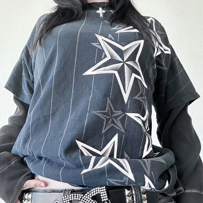 Cross Cyber Goth Patchwork E-girl Tees
