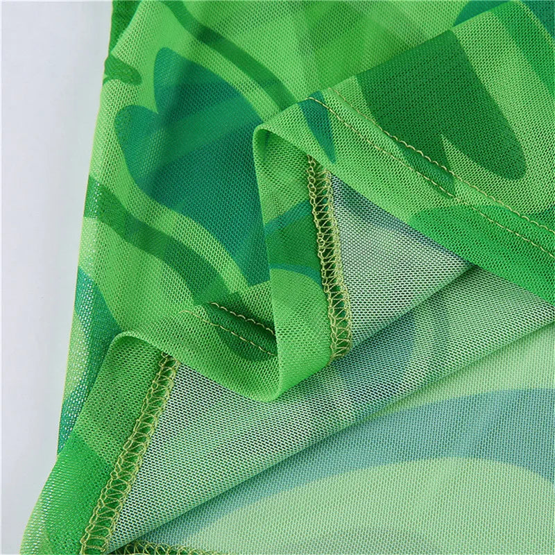 Gedrukt Esthetiek See Through Mesh Crop Top