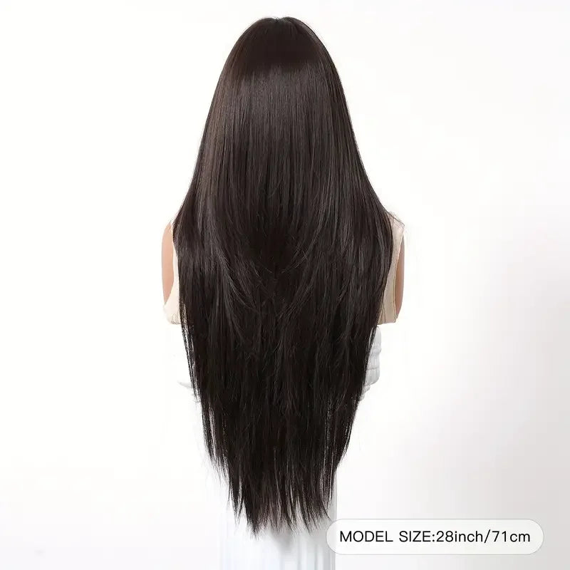 Straight Dark Brown Synthetic Wigs