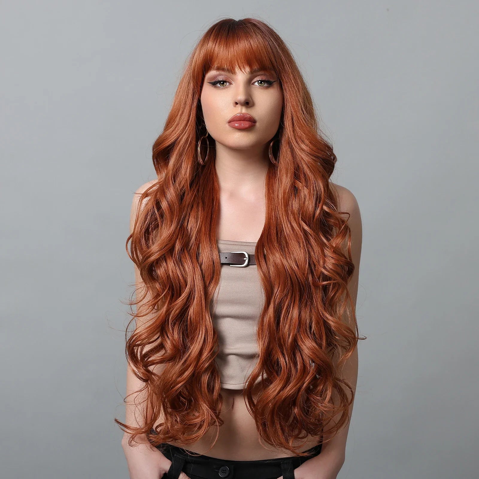 Copper Ginger Long Wavy Synthetic Wigs