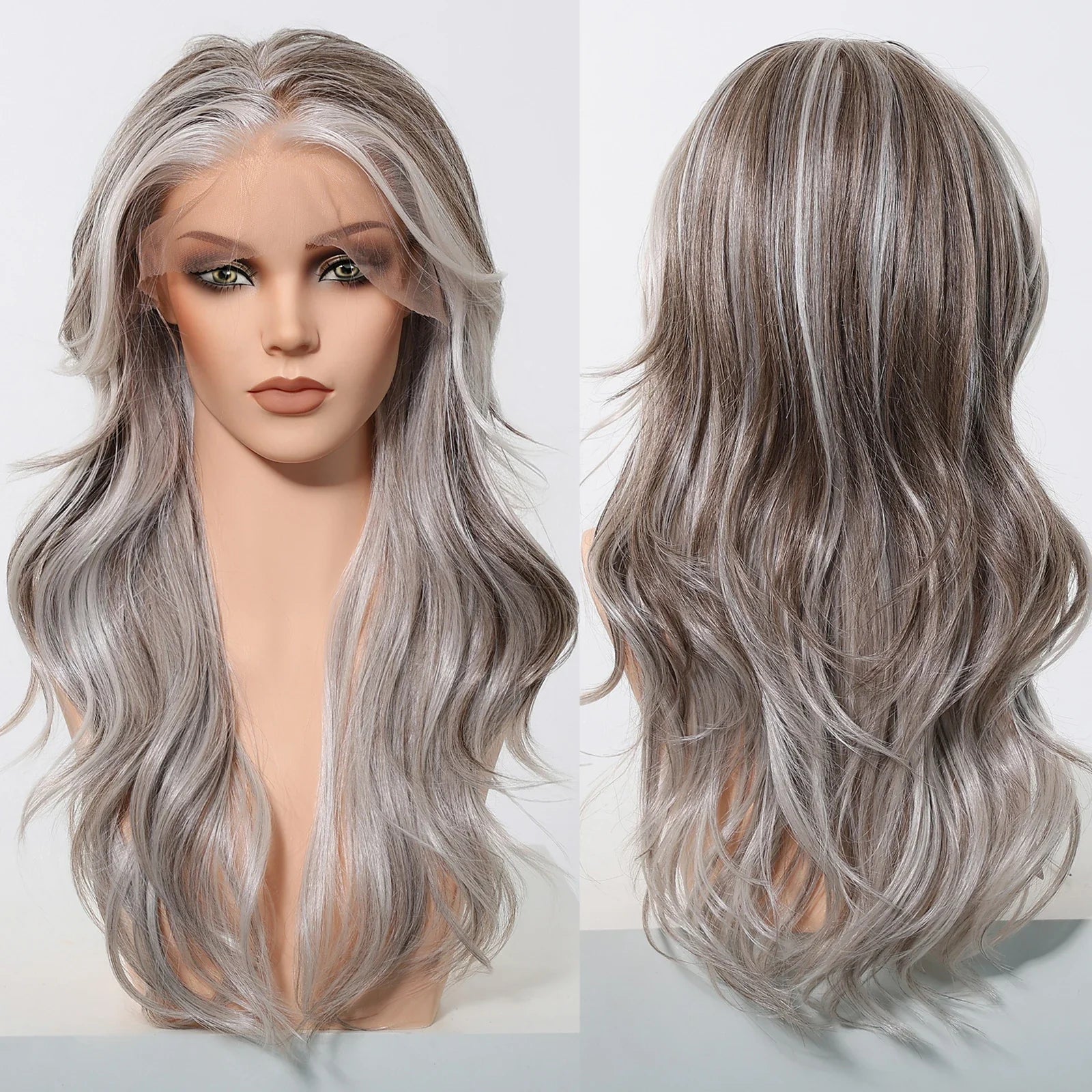 13*6 Lace Frontal Wig Synthetic Hair Blonde Mixed Brown Wig