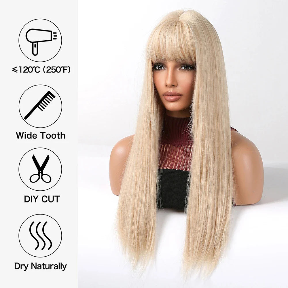 Blonde Golden Long Straight Synthetic Wigs