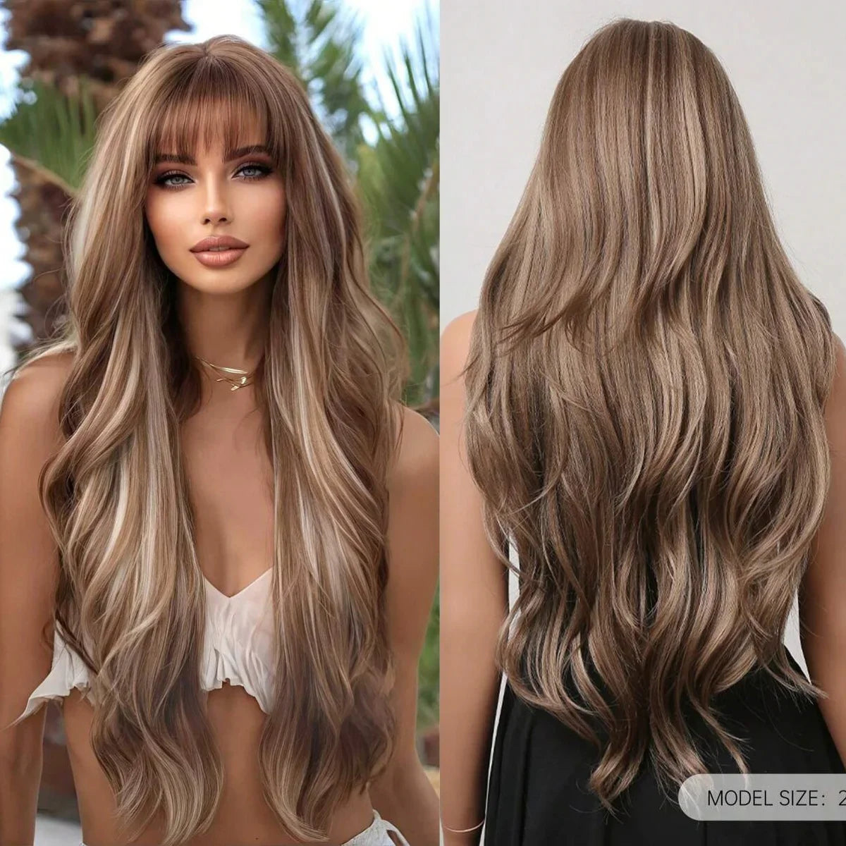 28 Inch Long Curly Ombre Brown Hair Wigs