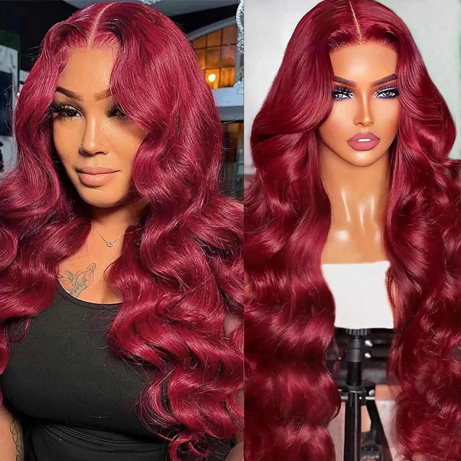 Burgundy Pre Plucked Hd Transparent Curly Hair Wigs
