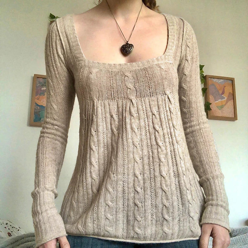 Vintage Long Sleeve Babydoll Knitted Sweater Tops