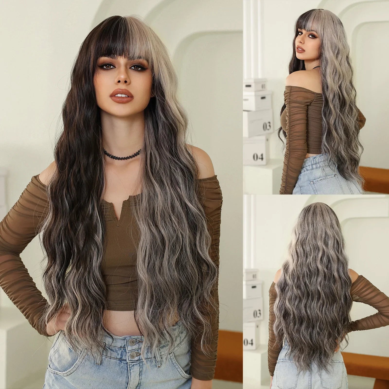 Copper Ginger Long Wavy Synthetic Wigs