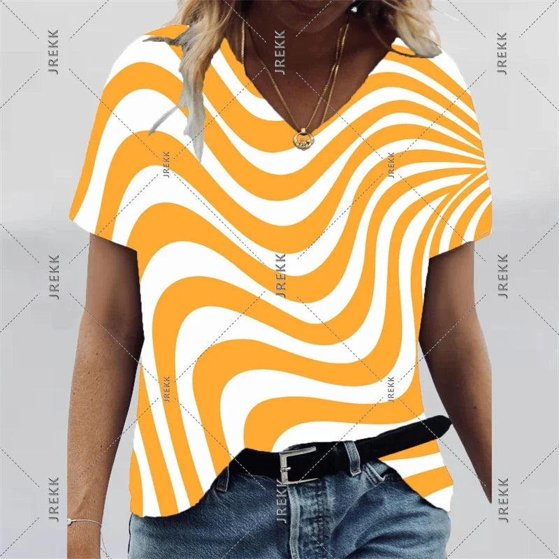 V Neck Art Print Tee Shirts